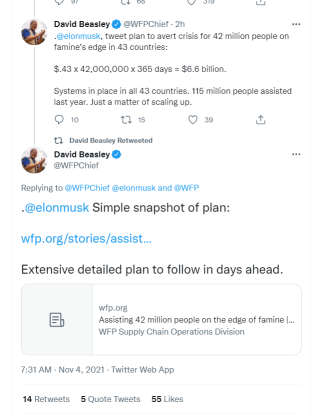 Twitter war of words: UN food agency vs. Elon Musk