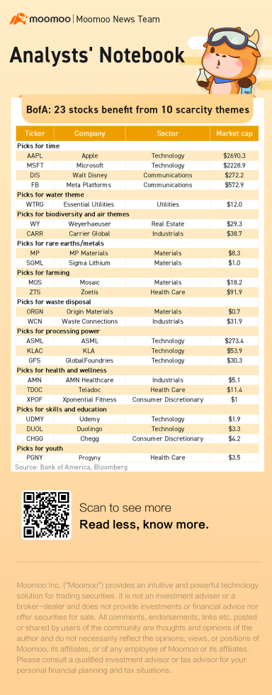 BofA: 23 stocks benefit from 10 scarcity themes