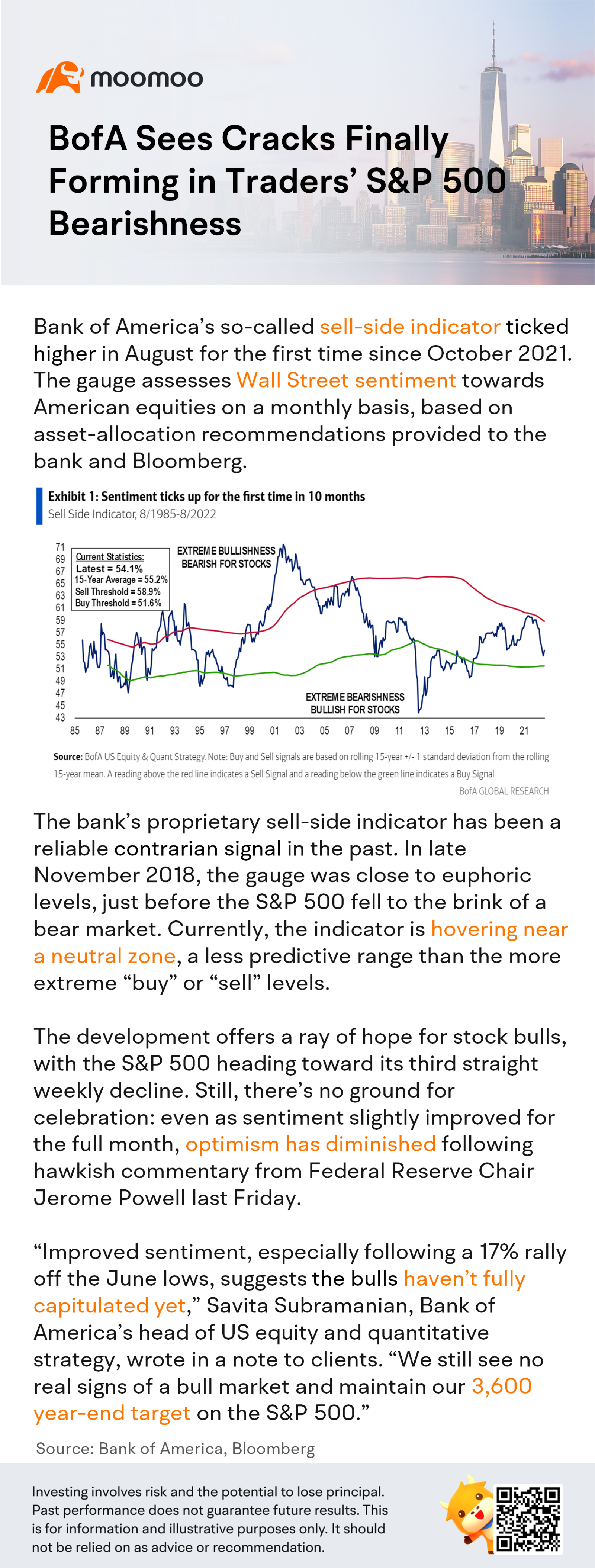 美银认为，交易员对S&P 500的看跌情绪终于出现了裂痕。