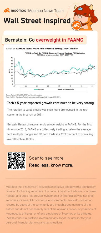 伯恩斯坦：加大FAAMG配置