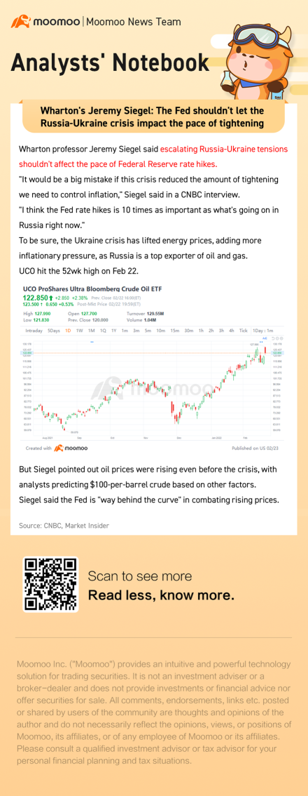 ウォートンのジェレミーシーゲル：ロシアウクライナ危機が締め緩めのペースに影響を与えるべきではない。