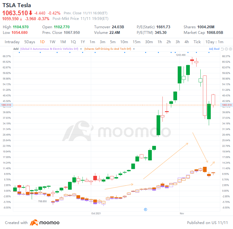 新能源车etf (DRIV, IDRV) 与特斯拉同步移动