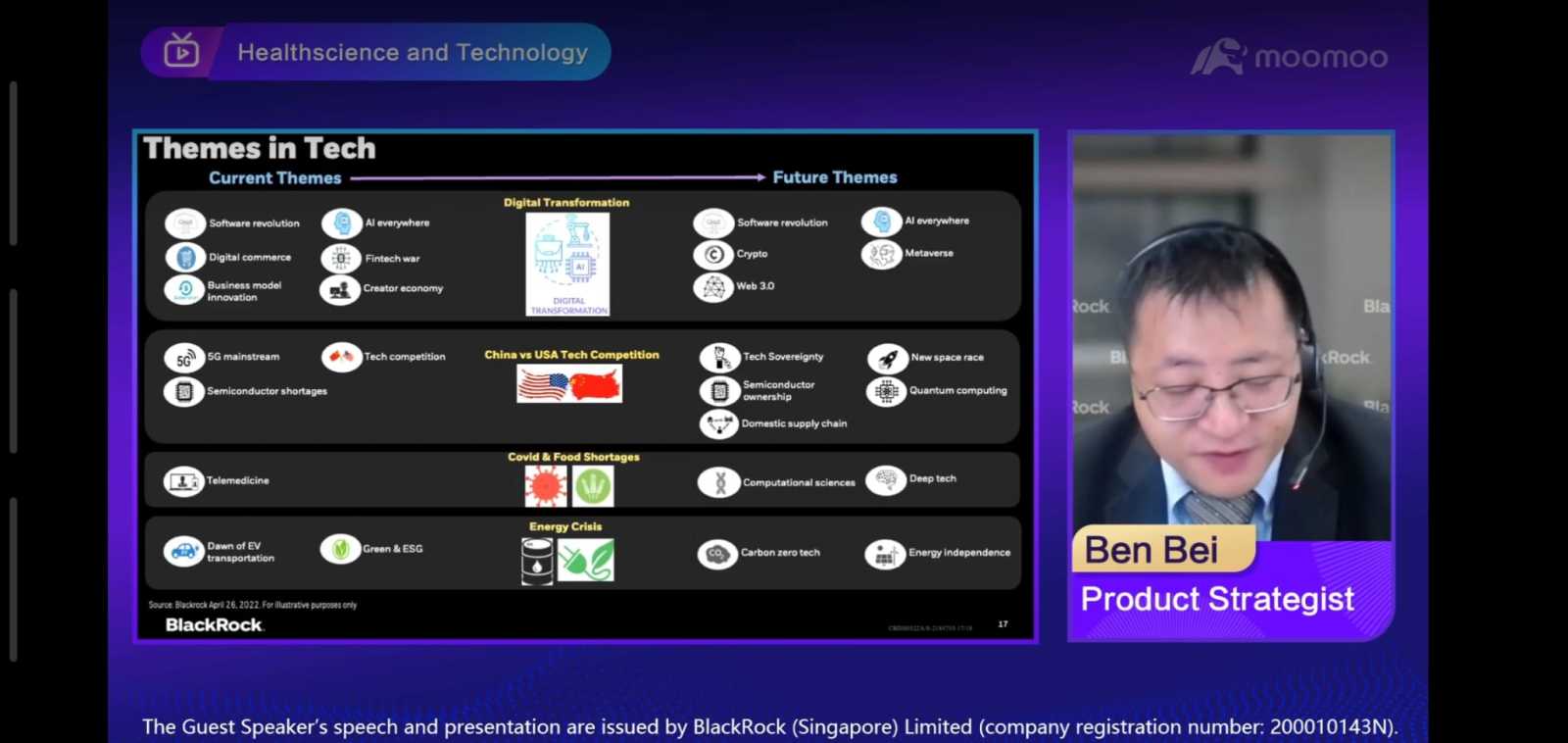Screen grab of a slide on the future themes of the world