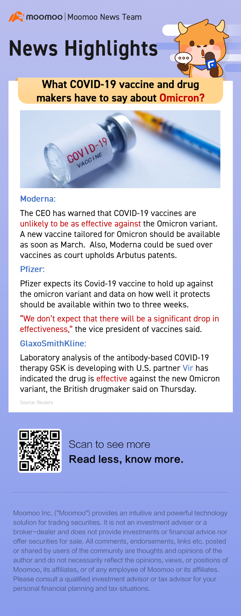 关于Omicron变异株，COVID-19疫苗和药物制造商有什么说法？