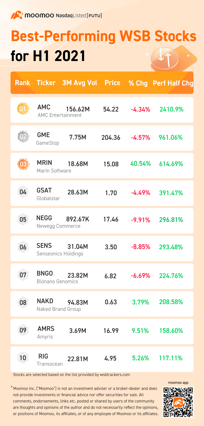 年中回顾：2021年表现最好的10只WallStreetBets股票