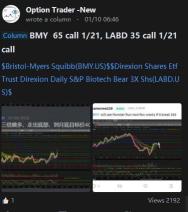 BMY -高位盘整继续看多，LABD - 底部继续向上突破，同样会在未来几天进行盘整之后继续上攻