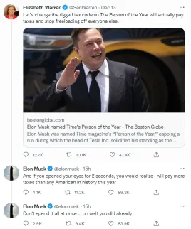 Twitter口水戰: Elon Musk vs. Elizabeth Warren