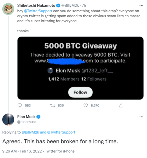 Elon Musk and dogecoin co-founder urge Twitter to regulate cryptocurrency scams