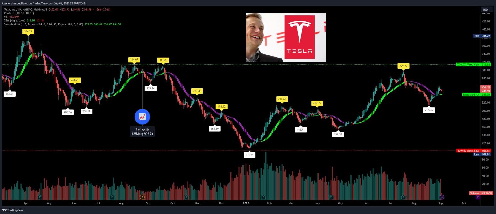 $特斯拉 (TSLA.US)$ 更高的低形成？