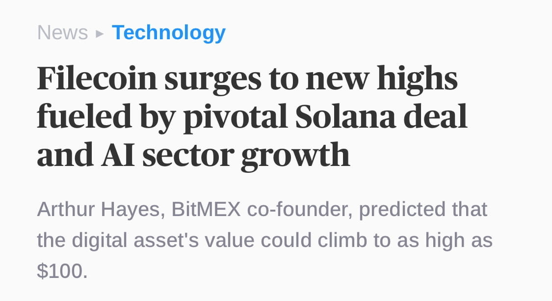 $Filecoin (FIL.CC)$ became shorts squeeze candidate on strong AI narrative and Solana partnership!  $Bitcoin (BTC.CC)$$Ethereum (ETH.CC)$