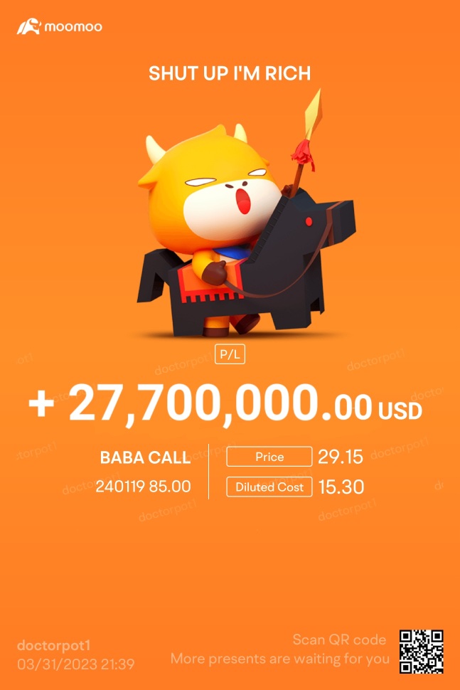I can't believe that I'm going to retire today with USD$27.7 million all thanks to an big bet on BABA on April Fool's Day