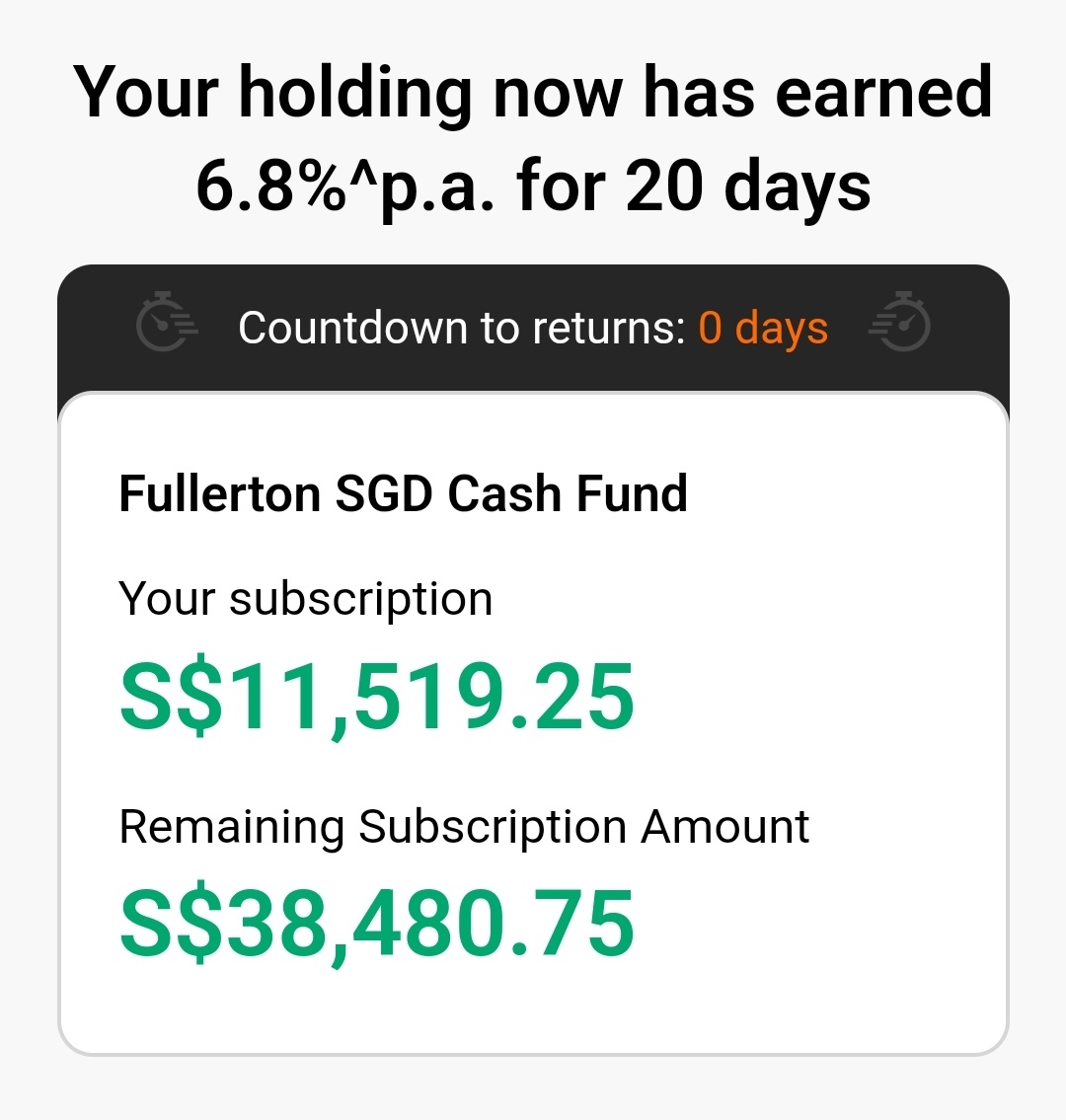 $Fullerton SGD Cash Fund (SG9999005961.MF)$ My investment in Singapore Cash Plus (6.8%) was ended today. May I know what to do next? @Moomoo Buddy please assist...