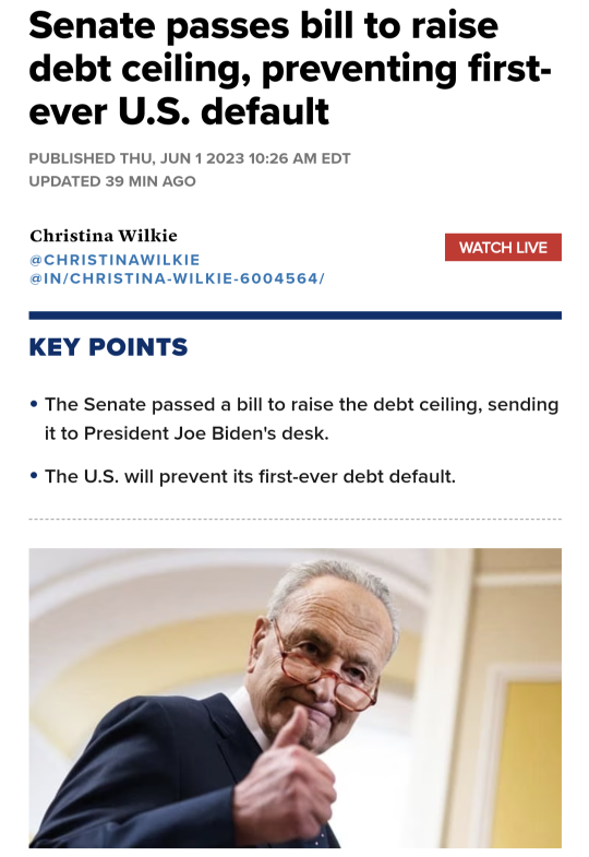 Jim Cramer (🐻) Vs Passed Debt Ceiling Bill(🐂)