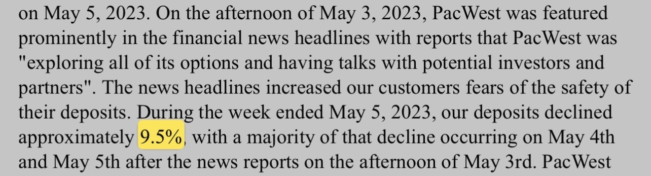 Lost of 9.5% of deposits on May 3-5