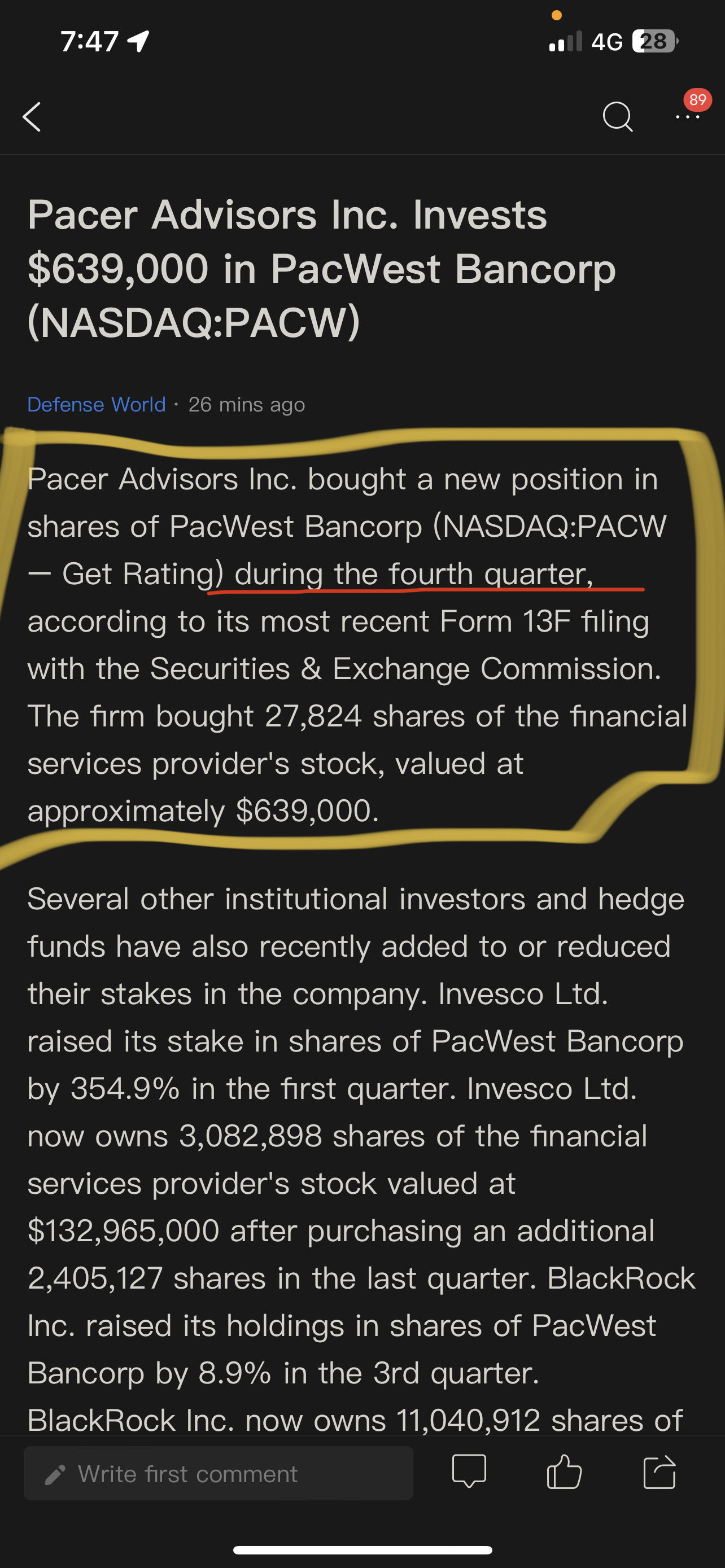 Bulltrap, investment was done in 4th Quarter in 2022 before PACW got massive bank runs