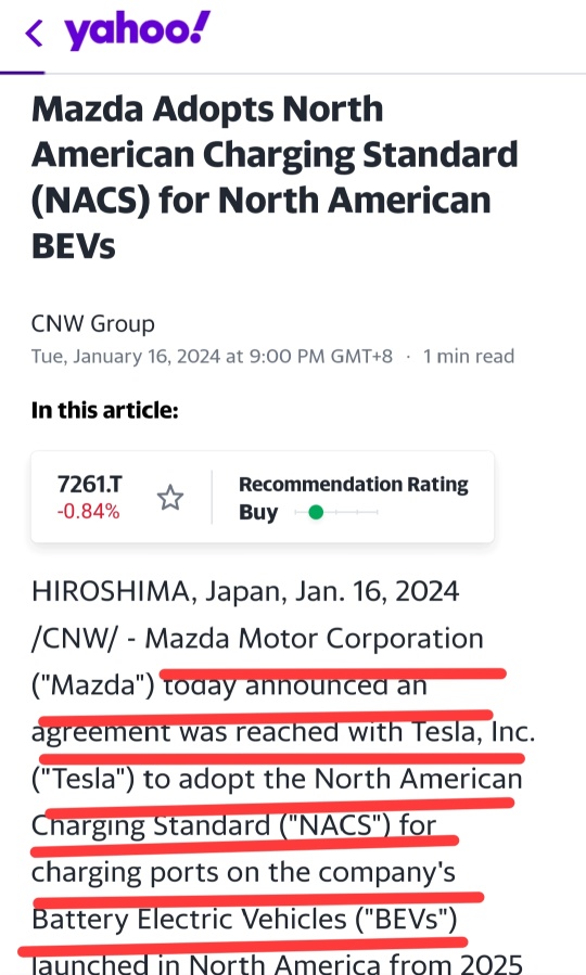 Mazda Adopts North American Charging Standard (NACS) for North American BEVs