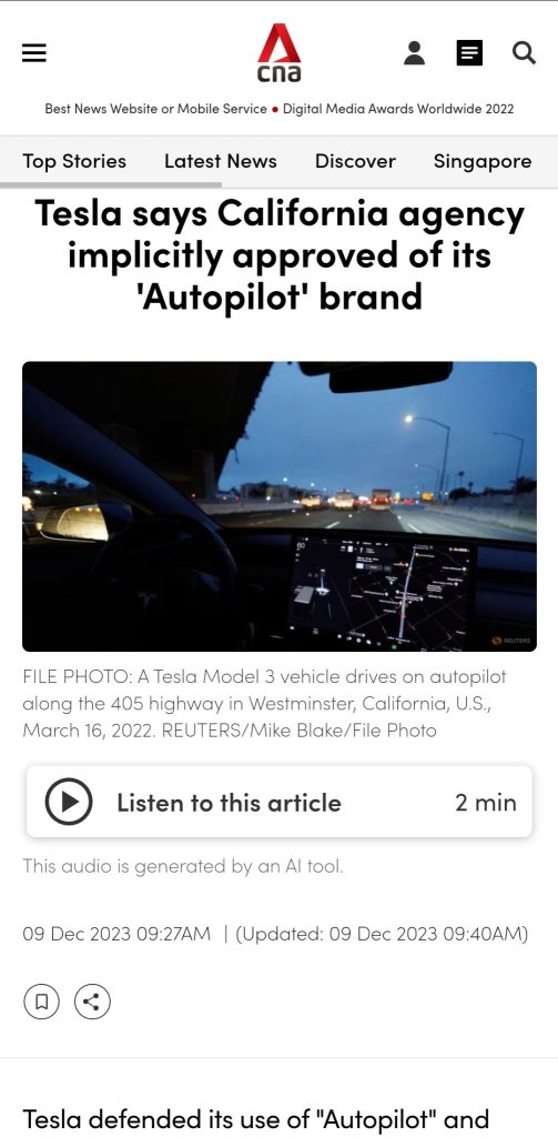 Tesla says California agency implicitly approved of its 'Autopilot' brand
