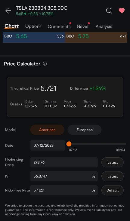 My experience - Price Calculator for Options Trading