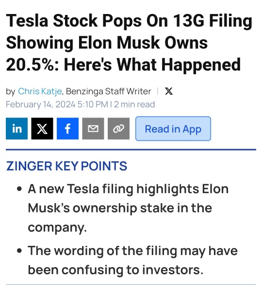 Tesla Stock Pops On 13G Filing Showing Elon Musk Owns 20.5%