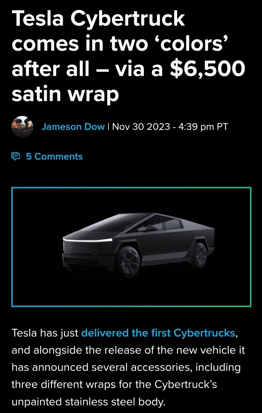 Tesla Cybertruck comes in two ‘colors’ after all – via a $6,500 satin wrap