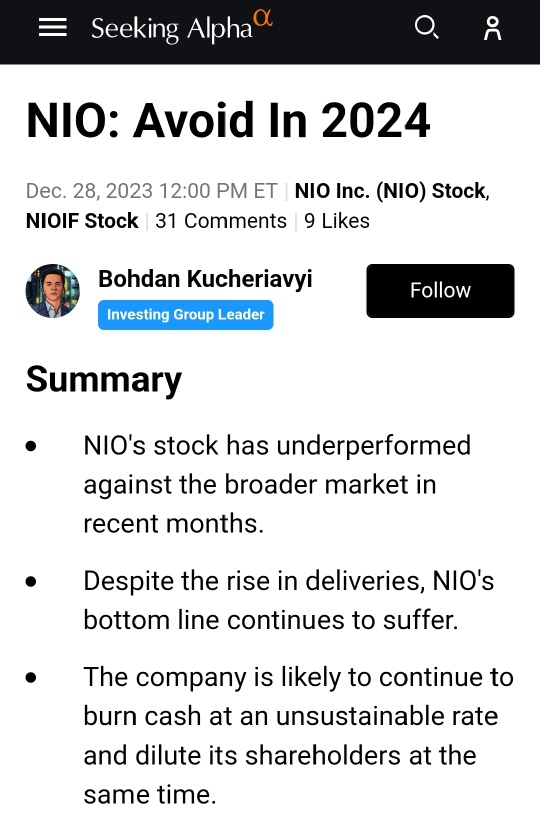 Nio stock: Avoid in 2024