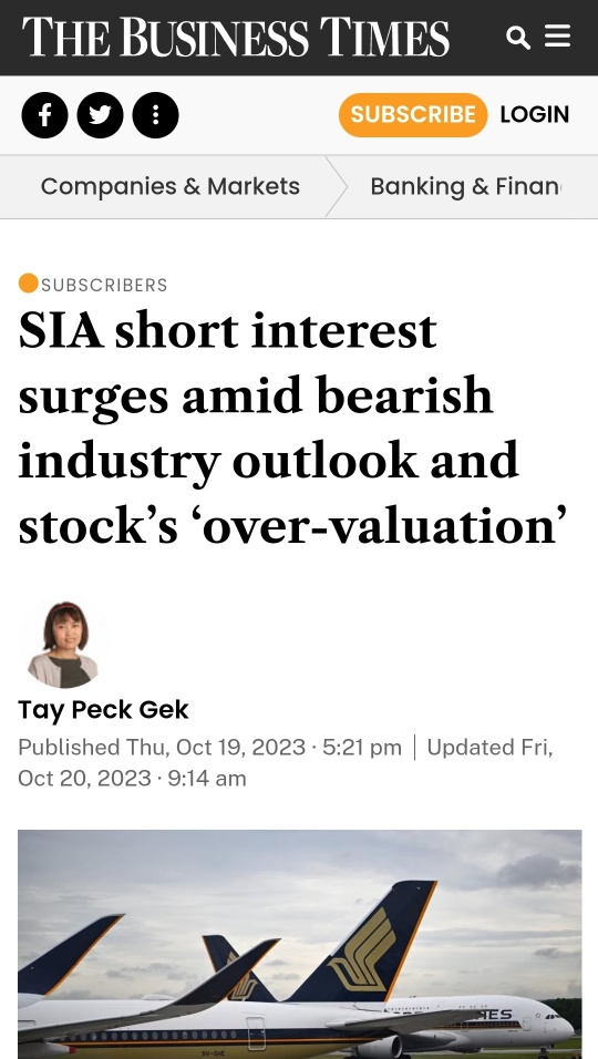 在看跌行業前景和股票「過估」中，SIA 短期利率飆升