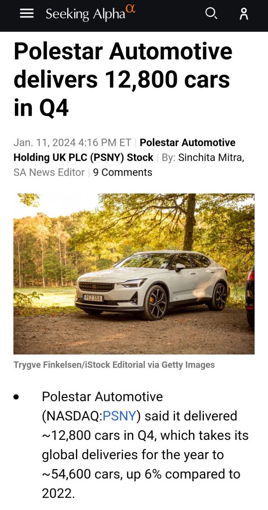 Geely's EV subsidiary Polestar reported dismal Q4 2023 sales figures