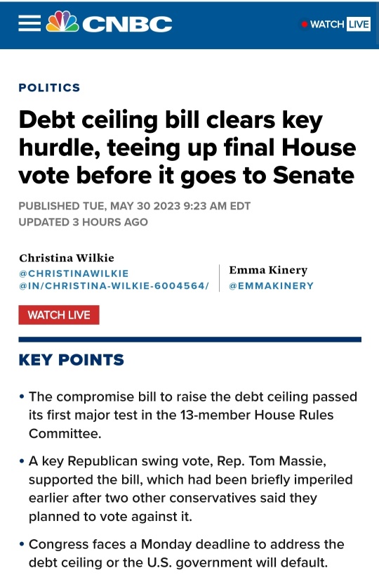 Debt limit deal clears key hurdle ahead of final House vote