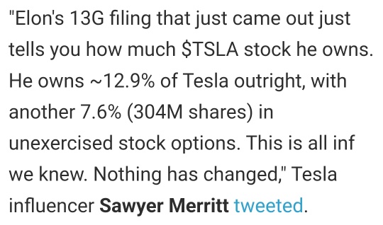 Tesla Stock Pops On 13G Filing Showing Elon Musk Owns 20.5%