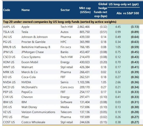 Tesla and Apple are the most underowned companies right now