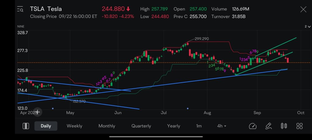 Tesla bearish pattern breakout.