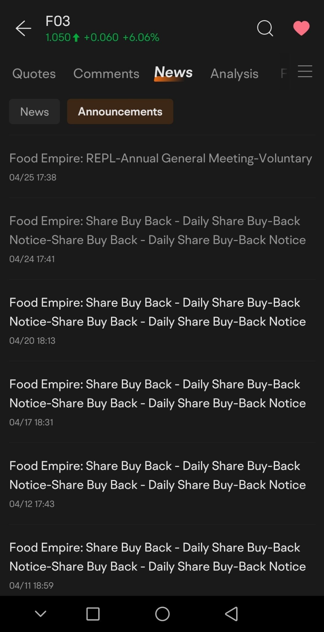 $Food Empire (F03.SG)$ピーク時の頻繁な自社株買い！？ 特別な会議？買収のような臭いがする！？ [驚いた顔][にこにこ顔][舌を出した顔] $SIA (C6L.SG)$$Olam Group (VC2.SG)$$Wilmar Intl (F34.SG)$$SATS (S58.SG)$$Nordic ...