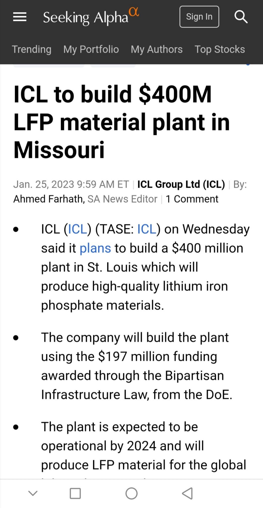 $ICL Group (ICL.US)$ from being a fertiliser, pesticides producer to a battery materials producer. Lots of upside. This no start up, but a 22.5 BILLIONS revenue...