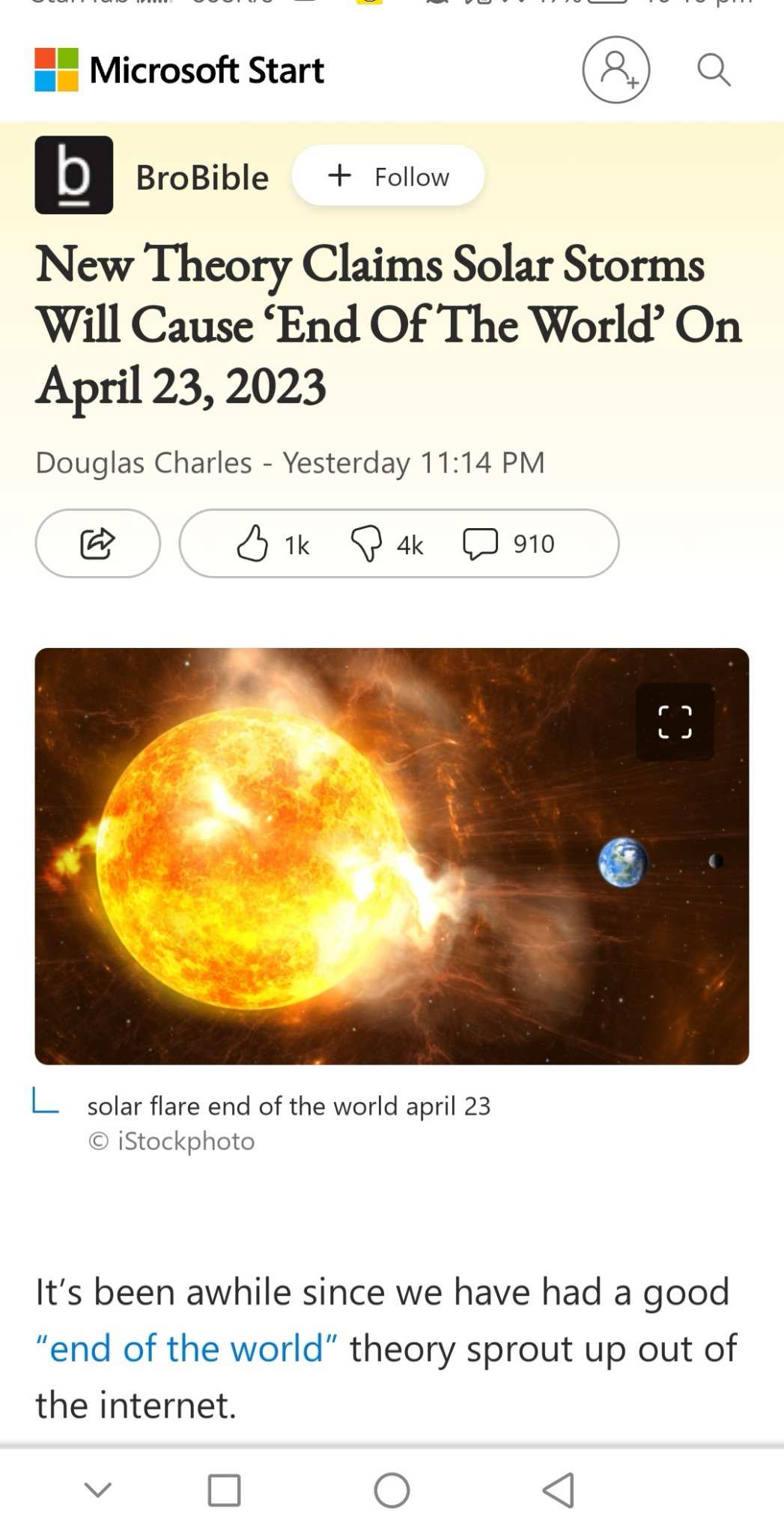 $Tesla(TSLA.US)$ the smaller solar storm last year knock out 40 spaceX satellites. Now a bigger one is coming on 23 April! No wonder Elon &#039;s brother is unl...