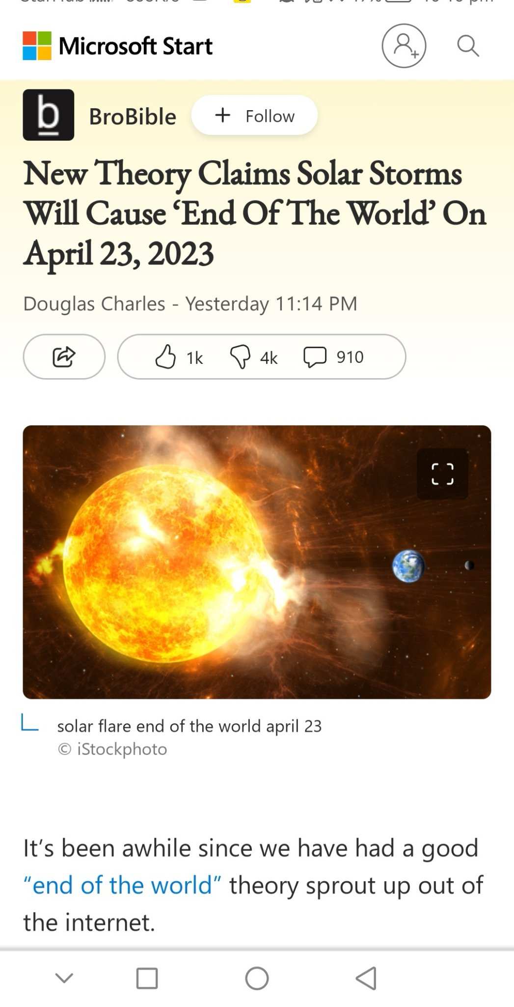 $Tesla(TSLA.US)$ the smaller solar storm last year knock out 40 spaceX satellites. Now a bigger one is coming on 23 April! No wonder Elon 's brother is unl...