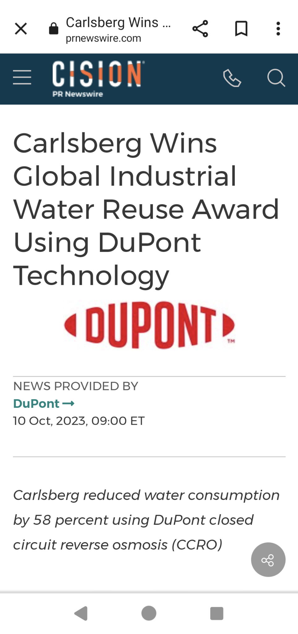 $DuPont (DD.US)$ nice. I can drink carlsberg n sleep well thinking more beer breweries are going to pay my precious Dupont for their water filtration solutions....