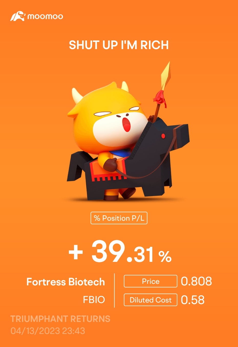 $Fortress Biotech (FBIO.US)$ 第一股息發布，還不錯。我正在成為生物科技尋求者 woohoo $醫療保健精選行業指數ETF-SPDR (XLV.US)$$Catalyst Pharmaceuticals (CPRX.US)$$Avid Bioservices (CDMO.US)$$Anixa ...