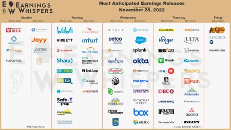 Most anticipated earnings for week starting Nov 28.