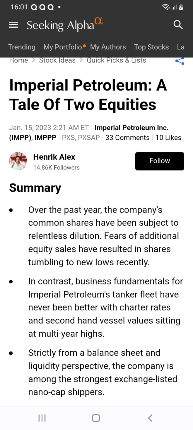 $Imperial Petroleum (IMPP.US)$$IMPERIAL PETROLEUM INC 8.75% CUM RED PERP PFD A (IMPPP.US)$ Seeking Alpha report. $S&P 500 Index (.SPX.US)$$Nasdaq Composite Inde...