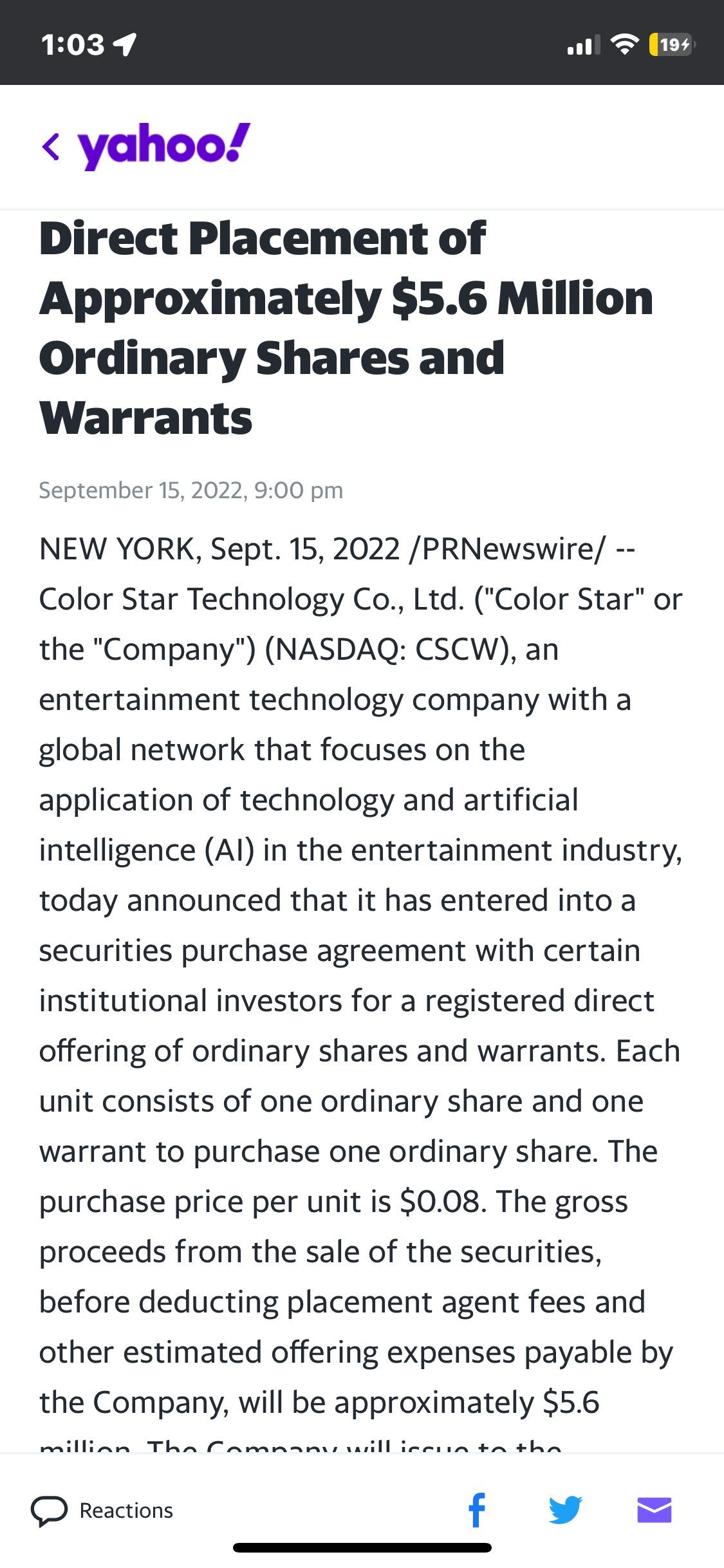 $Color Star (CSCW.US)$ im still learning but if i indertand this correctly this could mean driving up the price right @YYVE@the road is long@Sam Wallstreet@Alvi...