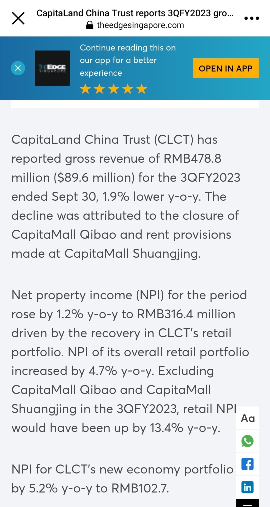 $凯德中国信托 (AU8U.SG)$还不错。