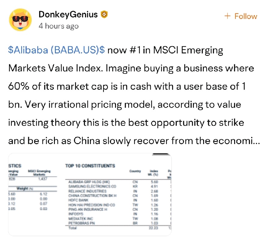 $Alibaba (BABA.US)$ this is an example of biased analysis. irrational pricing? every counter is priced according to what the market perceives its value to be. n...