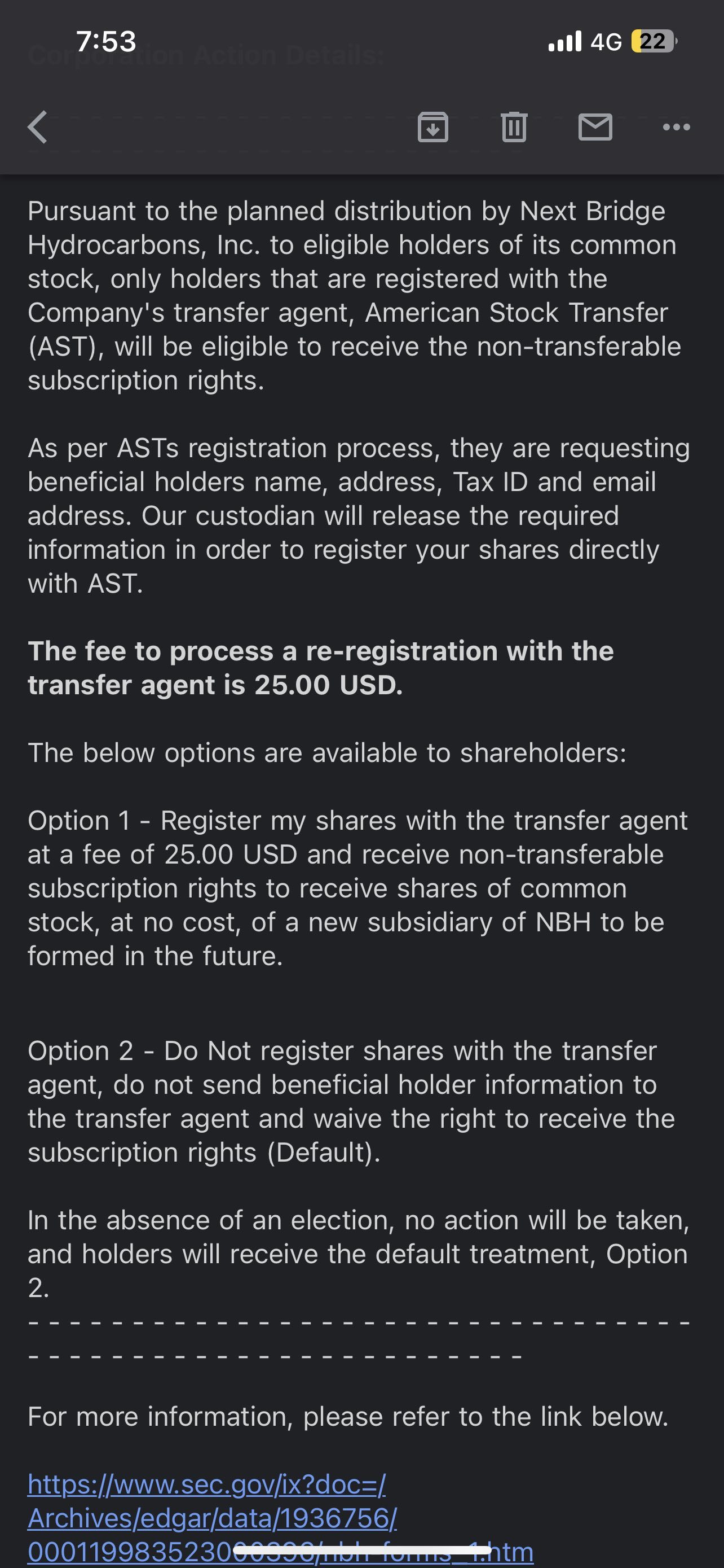 $NEXT BRIDGE HYDROCARBONS INC. - UNLISTED (NXBR.US)$ Anyone receive the email ?