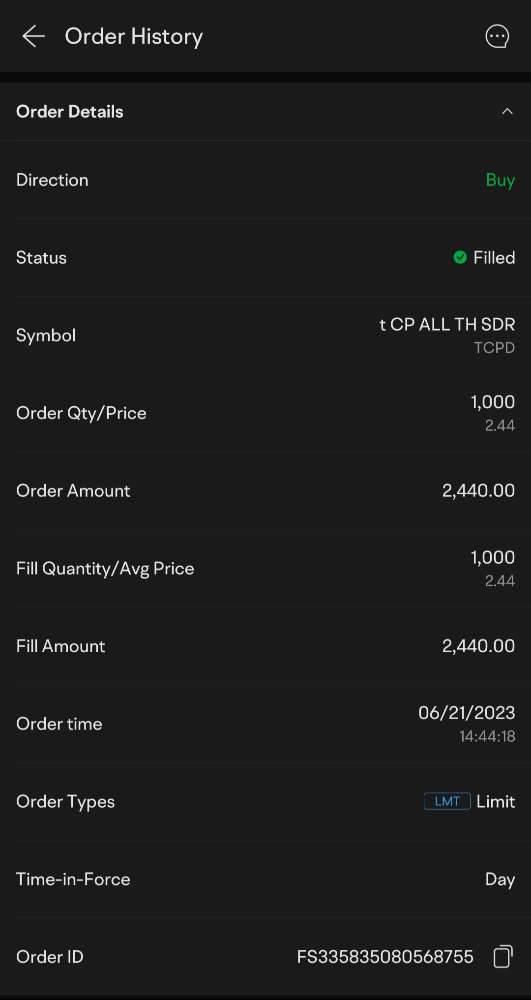 $CP All TH SDR 1to1 (TCPD.SG)$ Trading completion