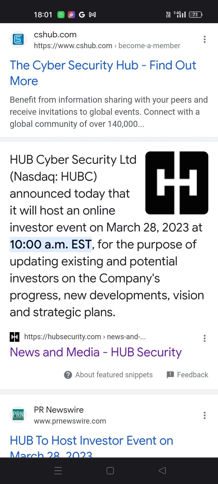 $HUB Cyber Security (HUBC.US)$