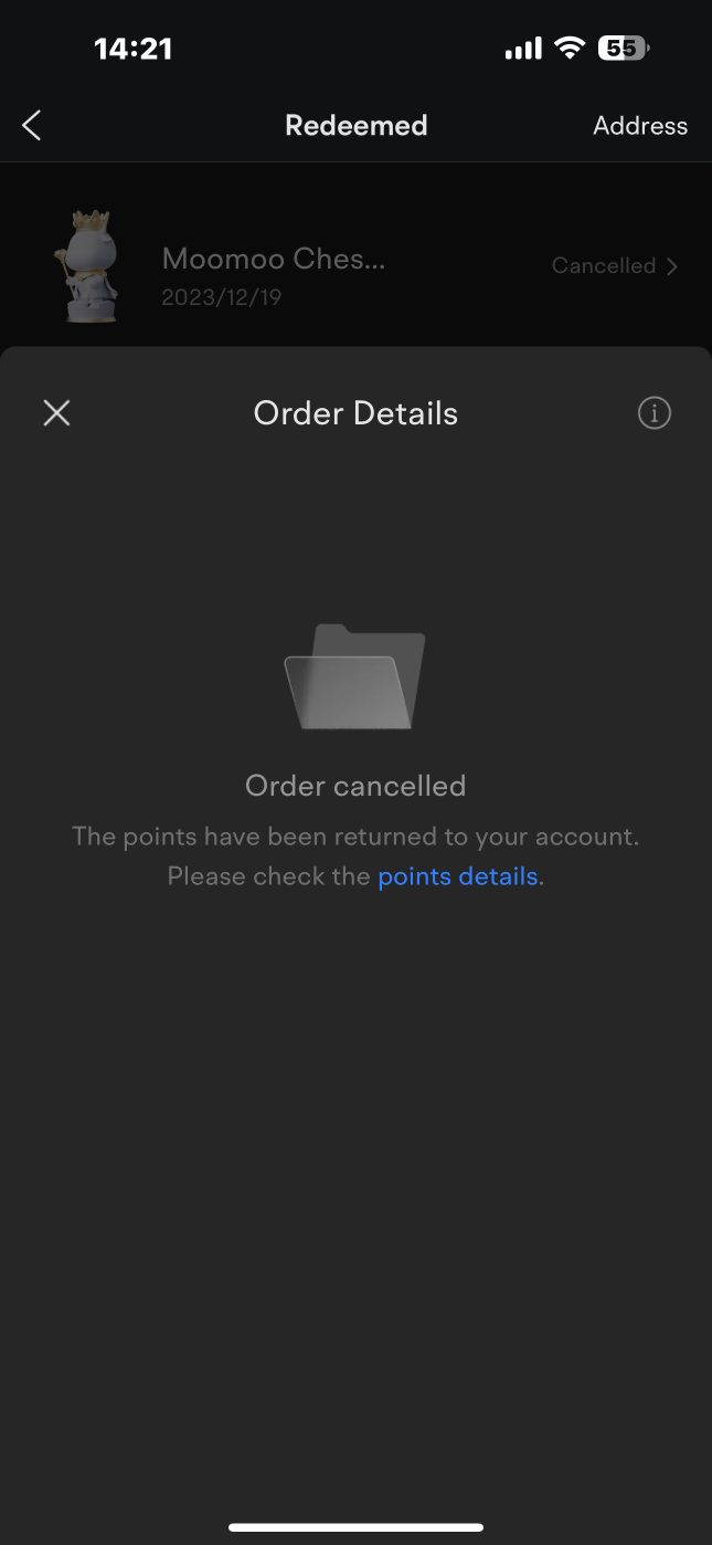 Suddenly cancel my Redeemed item without inform and any reason.