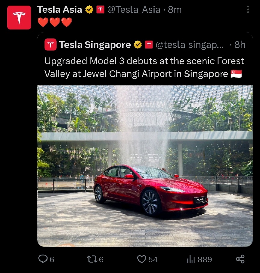 $テスラ (TSLA.US)$ チャンギ・ジュエルにあるアップグレードされたモデルは見事です