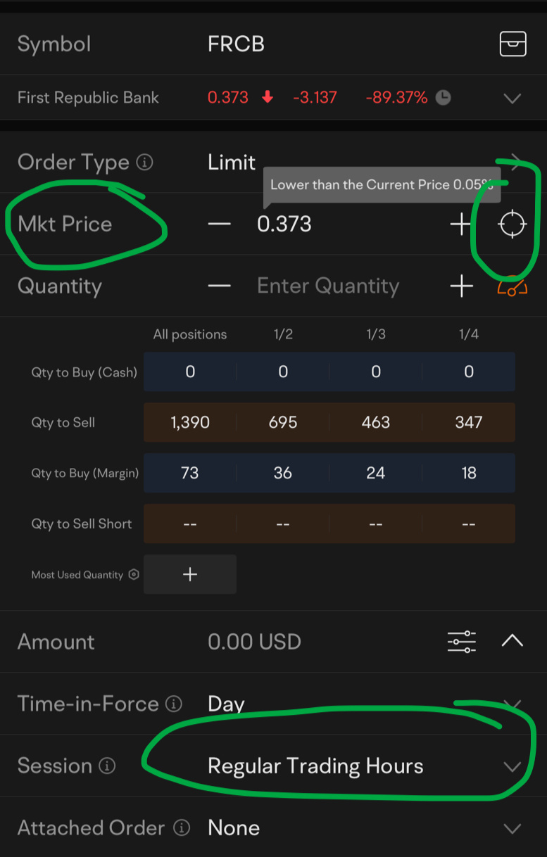 Change to market price, and regular trading hours