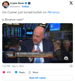 Jim Cramer turns bullish on Binance and BNB token