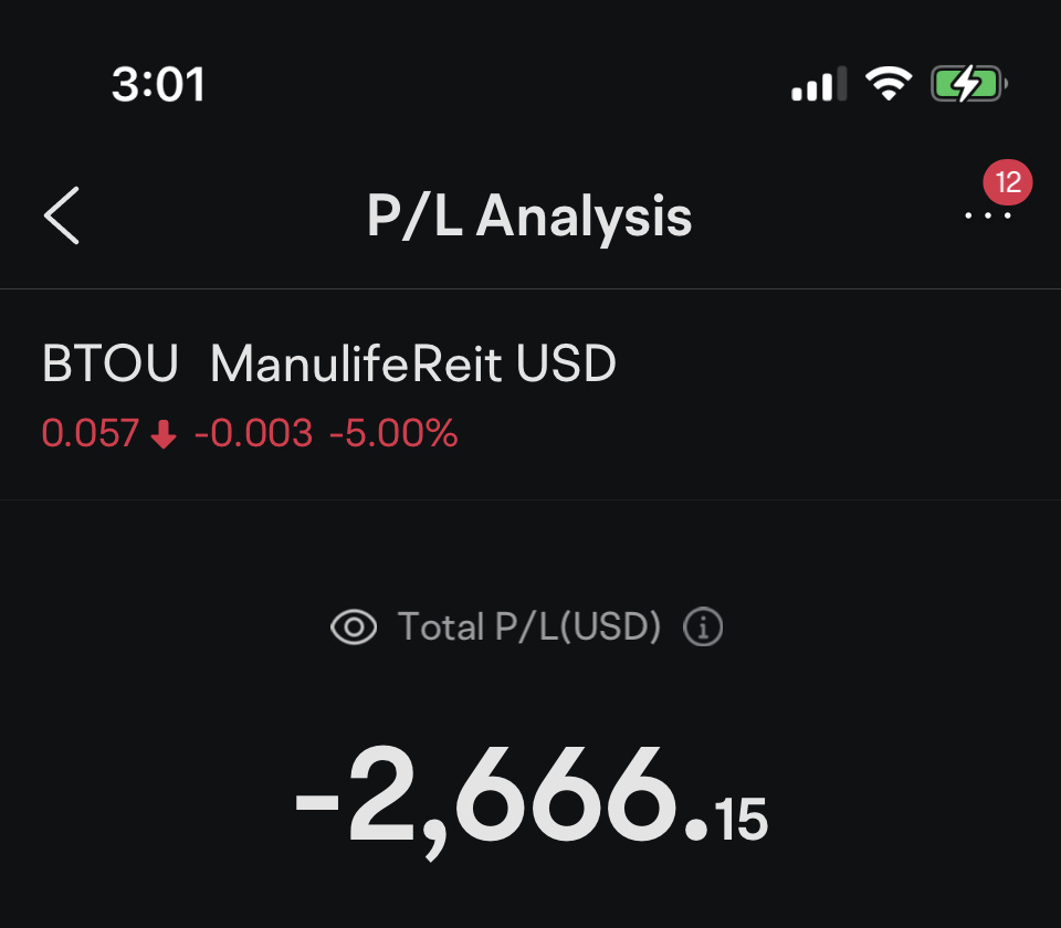 $宏利美国房地产投资信托 (BTOU.SG)$ TMD,最失败的投资[发怒]